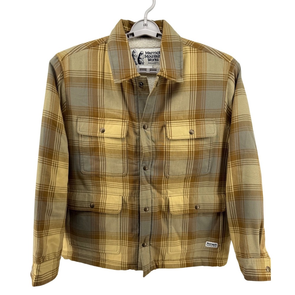 Marmot Ridgefield Sherpa Lined Flannel Shirt Jacket Men's L Yellow‎ Brown